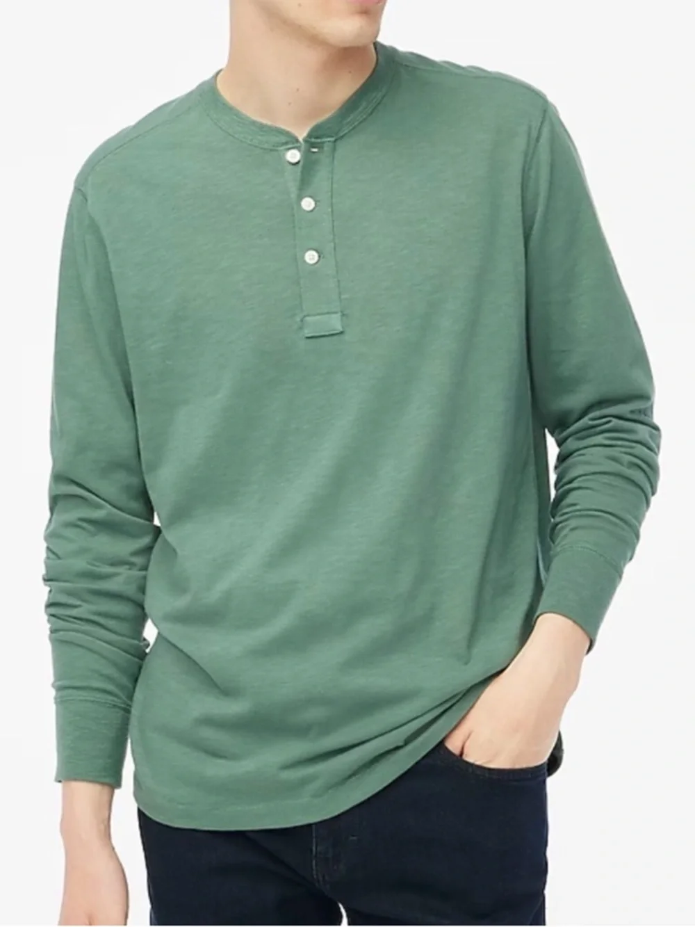 NWT J. Crew Long sleeve Green Slub Cotton Henley Men's Sz L - NEEDS WASH